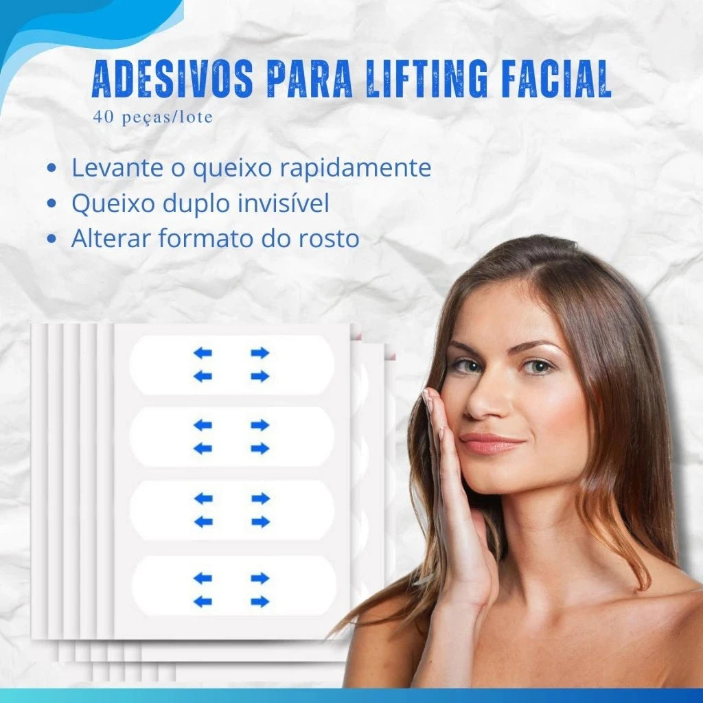 Adesivo Lifting Facial Invisível com 40 Unidades – Efeito Instantâneo Antirrugas e Firmeza no Rosto