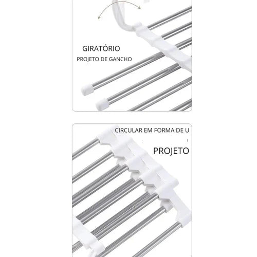 Cabide de Calças Antiderrapante 5 Divisórias Aço Inox Retrátil